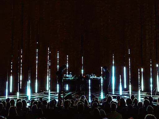 Den Blå Time immersive light and sound installation with blue lanterns in a church